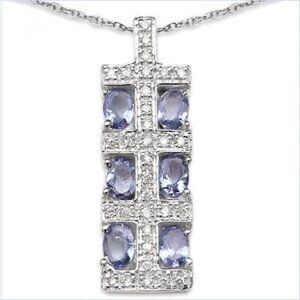 Women's Sterling Silver Over 14K White Gold 0.16ctw Diamond/Tanzanite Necklace